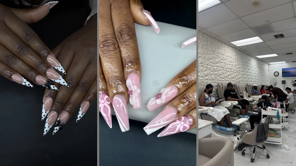 Manicure station with nail polish bottles