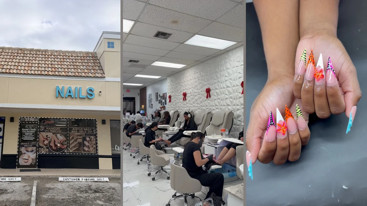 Nail technician working on acrylic nails