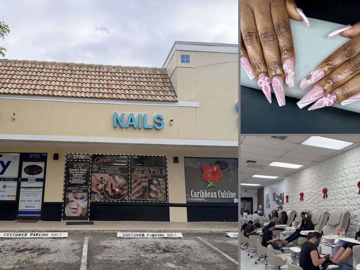 Manicure station with nail polish bottles